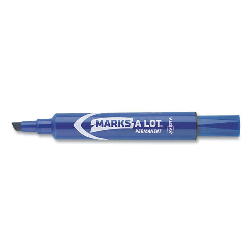 Marks A Lot Regular Desk-style Permanent Marker, Broad Chisel Tip, Blue, Dozen (7886).