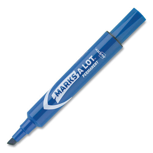 Marks A Lot Regular Desk-style Permanent Marker, Broad Chisel Tip, Blue, Dozen (7886).