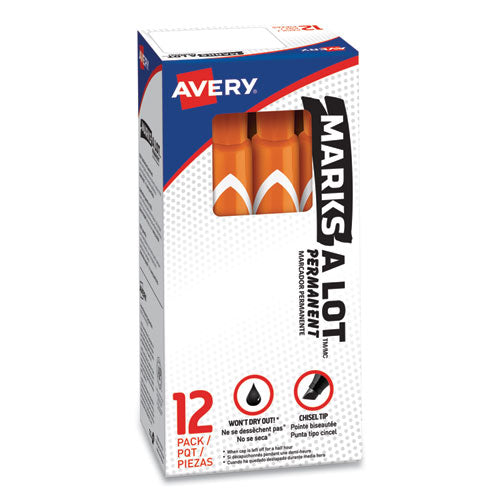 Marks A Lot Large Desk-style Permanent Marker, Broad Chisel Tip, Orange, Dozen (8883).