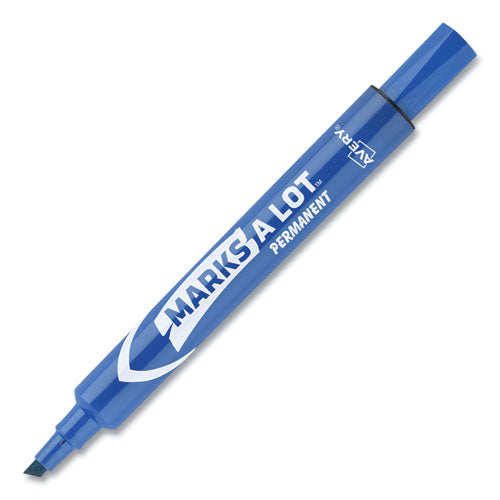 Marks A Lot Large Desk-style Permanent Marker, Broad Chisel Tip, Blue, Dozen (8886).