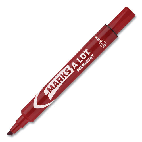 Marks A Lot Large Desk-style Permanent Marker, Broad Chisel Tip, Red, Dozen (8887).