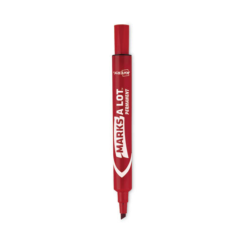 Marks A Lot Large Desk-style Permanent Marker, Broad Chisel Tip, Red, Dozen (8887).