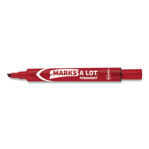 Marks A Lot Large Desk-style Permanent Marker, Broad Chisel Tip, Red, Dozen (8887).