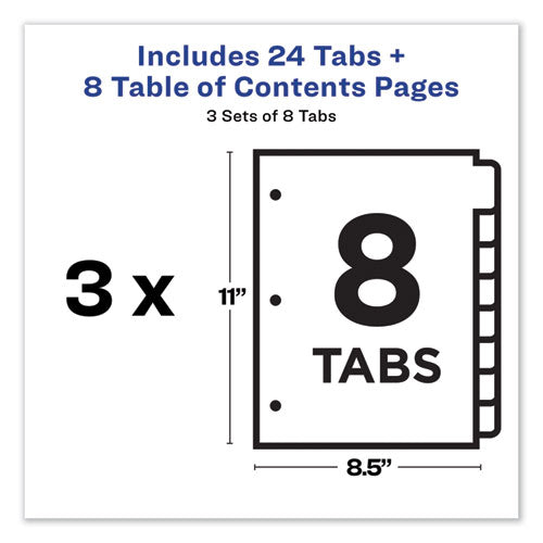 Customizable Table Of Contents Ready Index Dividers With Multicolor Tabs,8-tab, 1 To 8, 11 X 8.5, White, 3 Sets