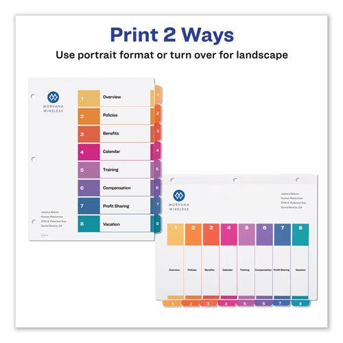 Customizable Table Of Contents Ready Index Dividers With Multicolor Tabs,8-tab, 1 To 8, 11 X 8.5, White, 3 Sets