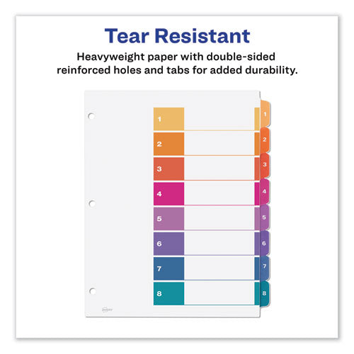 Customizable Table Of Contents Ready Index Dividers With Multicolor Tabs,8-tab, 1 To 8, 11 X 8.5, White, 3 Sets