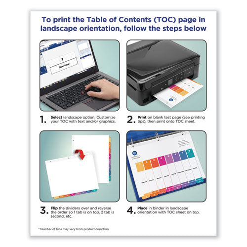 Customizable Table Of Contents Ready Index Dividers With Multicolor Tabs,31-tab, 1 To 31, 11 X 8.5, White, 1 Set