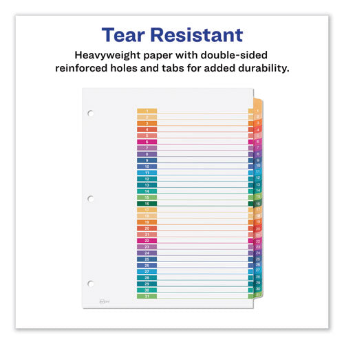 Customizable Table Of Contents Ready Index Dividers With Multicolor Tabs,31-tab, 1 To 31, 11 X 8.5, White, 1 Set