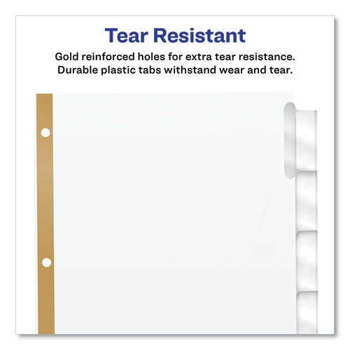 Insertable Big Tab Dividers, 5-tab, Double-sided Gold Edge Reinforcing, 11 X 8.5, White, Clear Tabs, 1 Set.