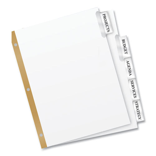 Insertable Big Tab Dividers, 5-tab, Double-sided Gold Edge Reinforcing, 11 X 8.5, White, Clear Tabs, 1 Set.