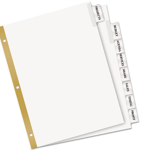 Insertable Big Tab Dividers, 8-tab, Double-sided Gold Edge Reinforcing, 11 X 8.5, White, Clear Tabs, 1 Set.