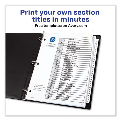 Customizable Toc Ready Index Black And White Dividers, 31-tab, 1 To 31, 11 X 8.5, 1 Set.