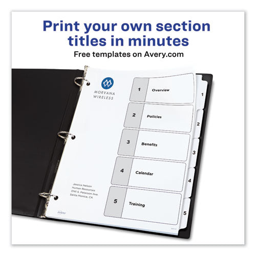 Customizable Toc Ready Index Black And White Dividers, 5-tab, 1 To 5, 11 X 8.5, 1 Set.