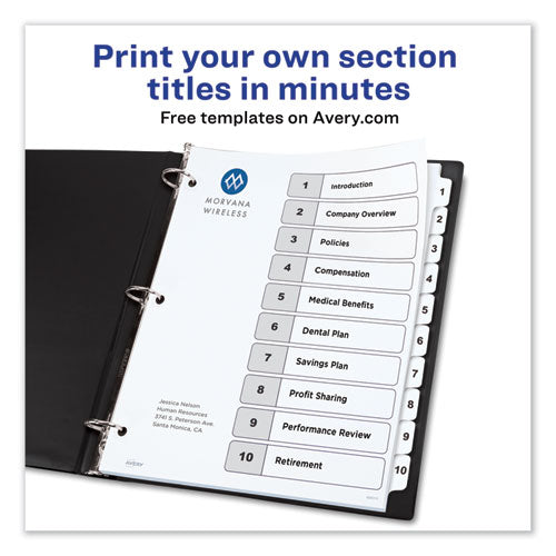 Customizable Toc Ready Index Black And White Dividers, 10-tab, 1 To 10, 11 X 8.5, 1 Set.