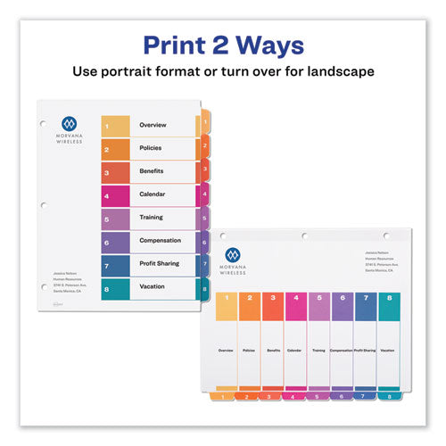 Customizable Toc Ready Index Multicolor Tab Dividers,Extra Wide Tabs, 8-tab, 1 To 8, 11 X 9.25, White, 1 Set