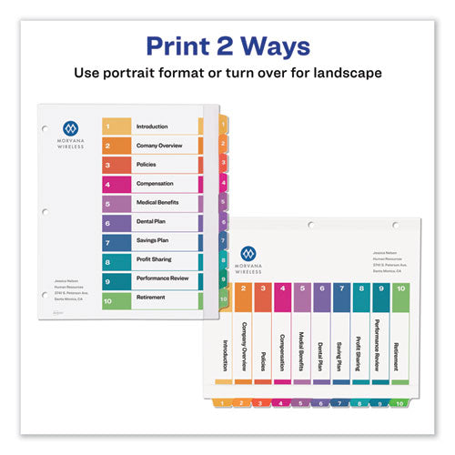 Customizable Toc Ready Index Multicolor Tab Dividers,Extra Wide Tabs, 10-tab, 1 To 10, 11 X 9.25, White, 1 Set