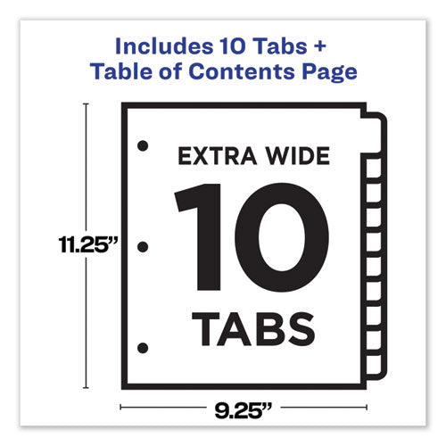 Customizable Toc Ready Index Multicolor Tab Dividers,Extra Wide Tabs, 10-tab, 1 To 10, 11 X 9.25, White, 1 Set