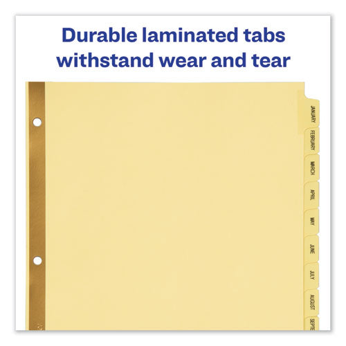 Preprinted Laminated Tab Dividers With Gold Reinforced Binding Edge,12-tab, Jan. To Dec., 11 X 8.5, Buff, 1 Set