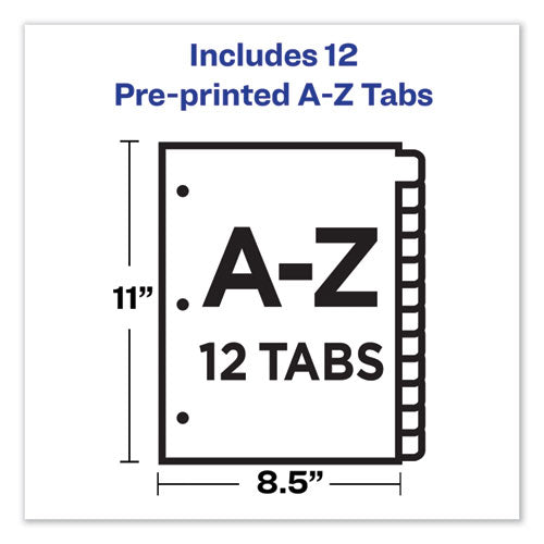 Durable Preprinted Plastic Tab Dividers, 12-tab, A To Z, 11 X 8.5, Assorted, 1 Set.