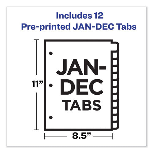 Durable Preprinted Plastic Tab Dividers, 12-tab, Jan. To Dec., 11 X 8.5, Assorted, 1 Set.