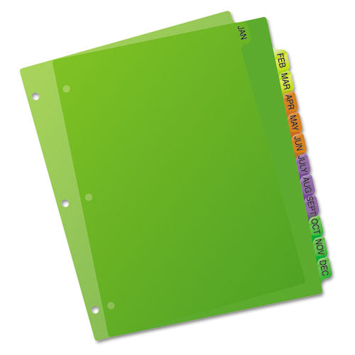 Durable Preprinted Plastic Tab Dividers, 12-tab, Jan. To Dec., 11 X 8.5, Assorted, 1 Set.