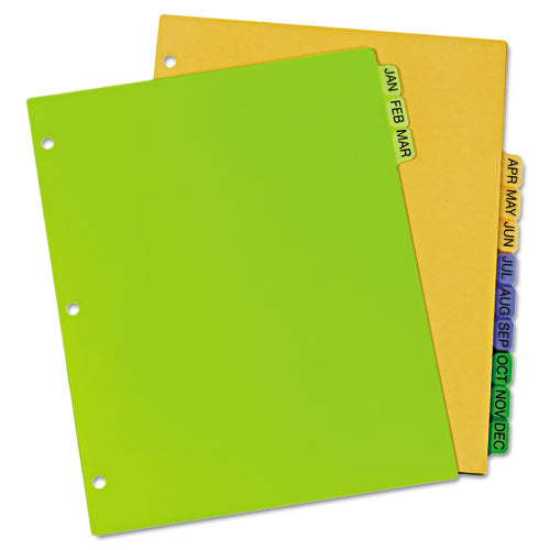 Durable Preprinted Plastic Tab Dividers, 12-tab, Jan. To Dec., 11 X 8.5, Assorted, 1 Set.