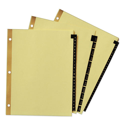 Preprinted Black Leather Tab Dividers W/gold Reinforced Edge, 25-tab, A To Z, 11 X 8.5, Buff, 1 Set.