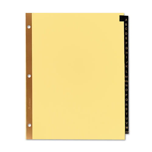 Preprinted Black Leather Tab Dividers W/gold Reinforced Edge, 25-tab, A To Z, 11 X 8.5, Buff, 1 Set.