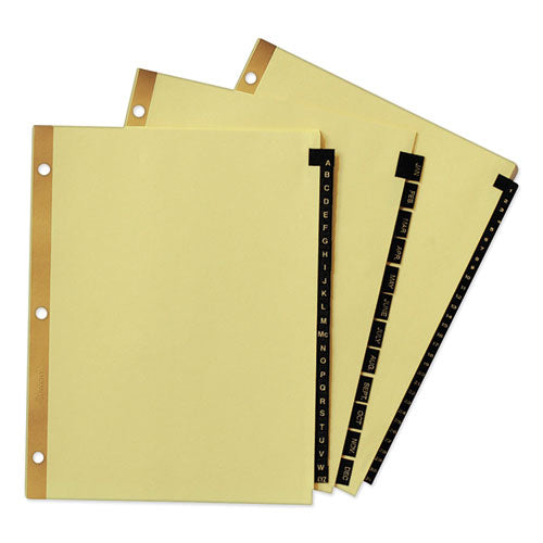 Preprinted Black Leather Tab Dividers W/gold Reinforced Edge, 12-tab, Jan. To Dec.,11 X 8.5, Buff, 1 Set