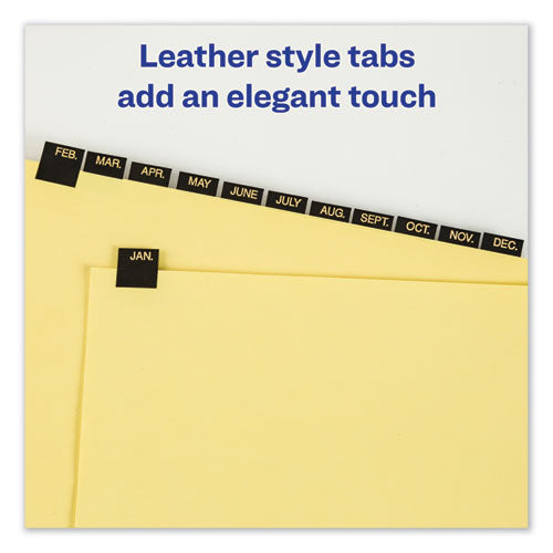 Preprinted Black Leather Tab Dividers W/gold Reinforced Edge, 12-tab, Jan. To Dec.,11 X 8.5, Buff, 1 Set