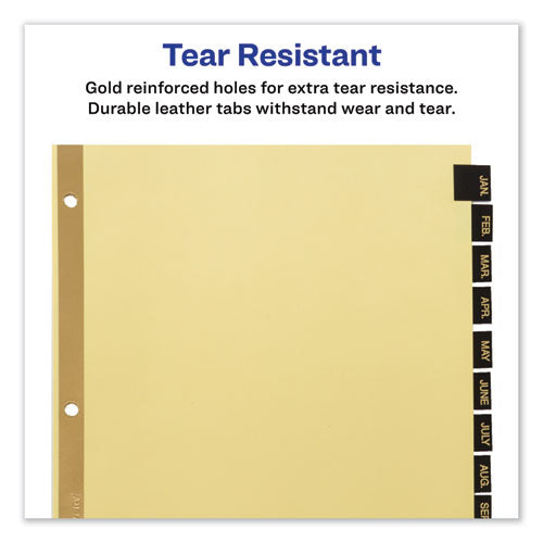 Preprinted Black Leather Tab Dividers W/gold Reinforced Edge, 12-tab, Jan. To Dec.,11 X 8.5, Buff, 1 Set