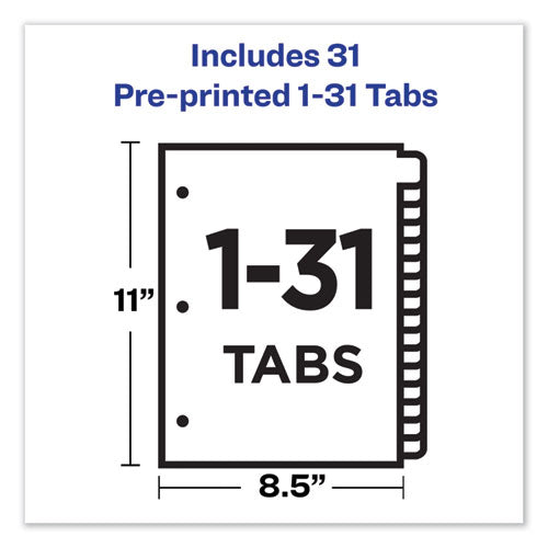 Preprinted Black Leather Tab Dividers W/gold Reinforced Edge, 31-tab, 1 To 31, 11 X 8.5, Buff, 1 Set.