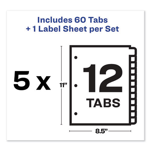 Print And Apply Index Maker Clear Label Dividers, 12-tab, Color Tabs, 11 X 8.5, White, 5 Sets.