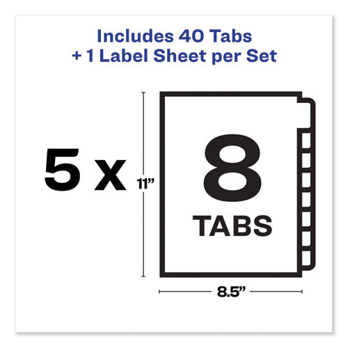 Print And Apply Index Maker Clear Label Unpunched Dividers, 8-tab, 11 X 8.5, White, 5 Sets.