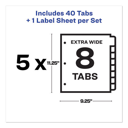 Print And Apply Index Maker Clear Label Dividers, Extra Wide Tabs, 8-tab, 11.25 X 9.25, White, 5 Sets.