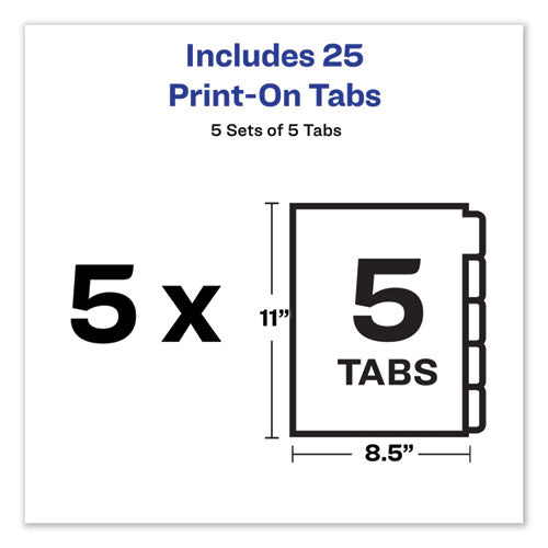 Customizable Print-on Dividers, Unpunched, 5-tab, 11 X 8.5, White, 5 Sets.