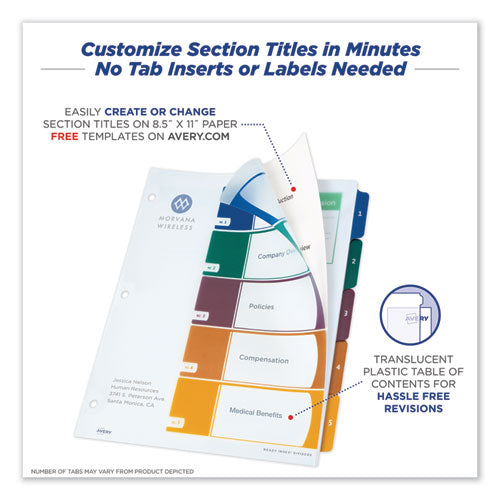 Customizable Table Of Contents Ready Index Dividers With Multicolor Tabs, 5-tab, 1 To 5, 11 X 8.5, Translucent, 1 Set.