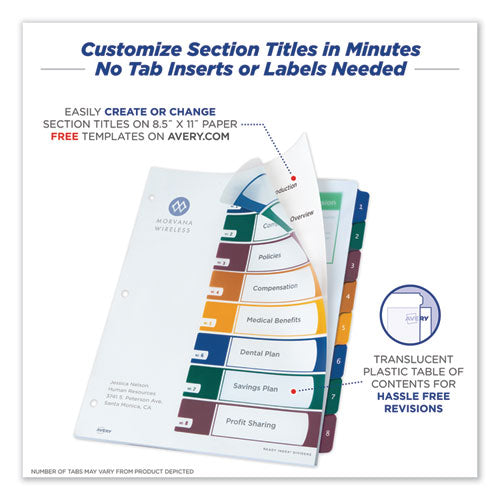 Customizable Table Of Contents Ready Index Dividers With Multicolor Tabs, 8-tab,1 To 8, 11 X 8.5, Translucent, 1 Set