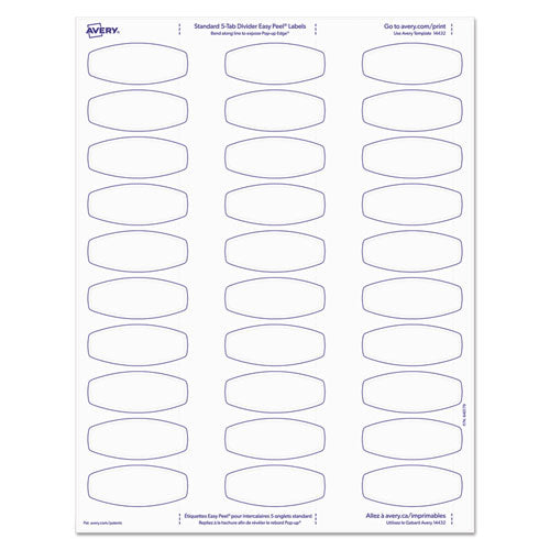 Big Tab Printable White Label Tab Dividers, 5-tab, 11 X 8.5, White, 20 Sets.