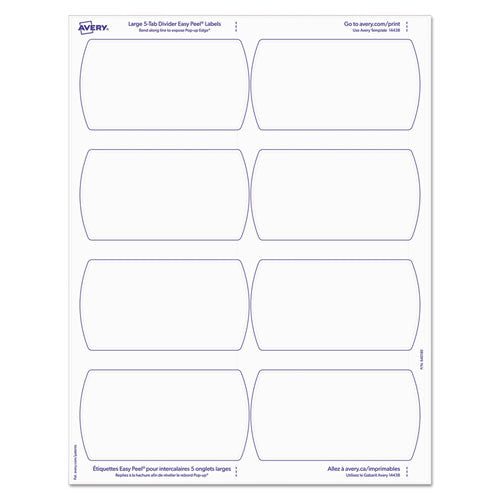 Big Tab Printable Large White Label Tab Dividers, 5-tab, 11 X 8.5, White, 20 Sets.