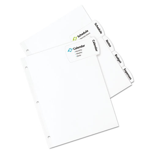 Big Tab Printable Large White Label Tab Dividers, 5-tab, 11 X 8.5, White, 20 Sets.