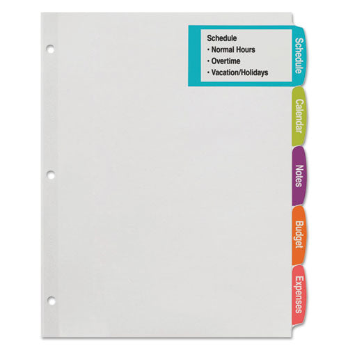 Big Tab Printable Large White Label Tab Dividers, 5-tab, 11 X 8.5, White, 20 Sets.