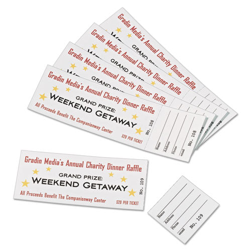 Printable Tickets W/tear-away Stubs, 97 Bright, 65 Lb Cover Weight, 8.5 X 11, White, 10 Tickets/sheet, 20 Sheets/pack.