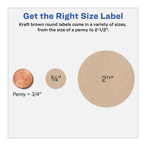 Round Brown Kraft Print-to-the-edge Labels, 2.5" Dia, 225/pk.