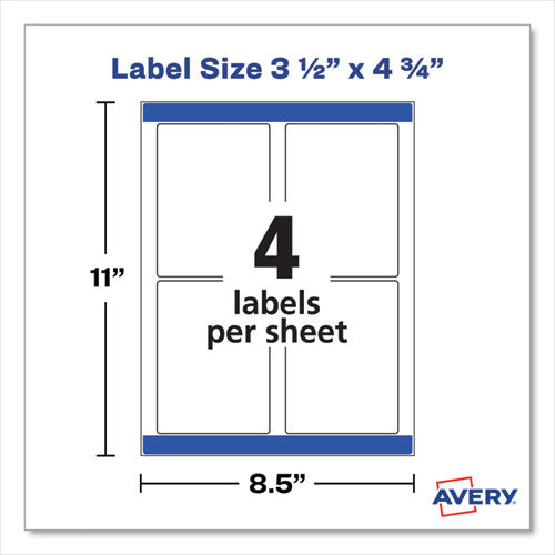 Removable Print-to-the-edge White Labels W/ Sure Feed, 3.5 X 4.75, 32/pack.