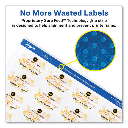 Removable Durable White Rectangle Labels W/ Sure Feed, 1.25 X 1.75, 256/pk.