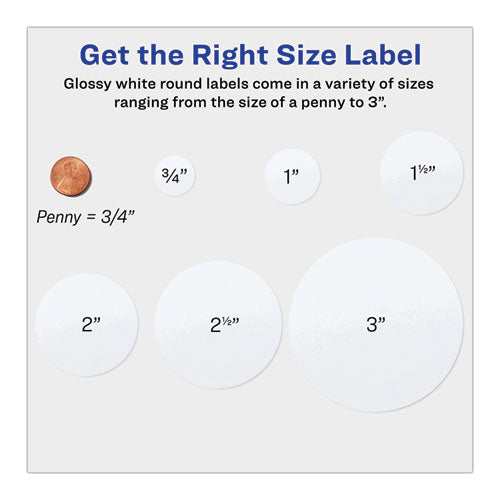 Round Print-to-the Edge Labels With Surefeed, 2.5" Dia, Glossy White, 90/pk.