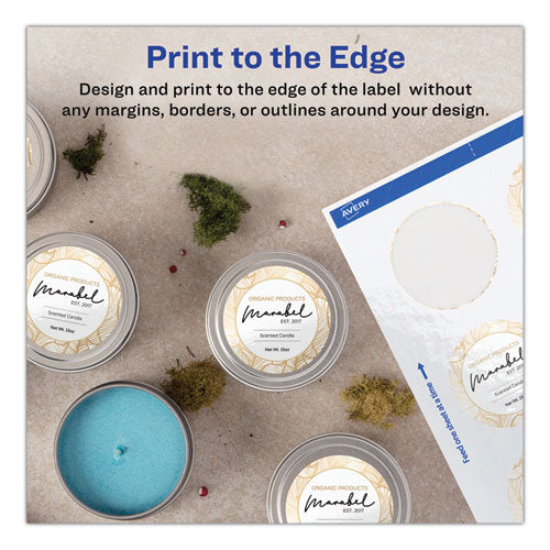 Round Print-to-the Edge Labels With Surefeed, 2.5" Dia, Glossy White, 90/pk.