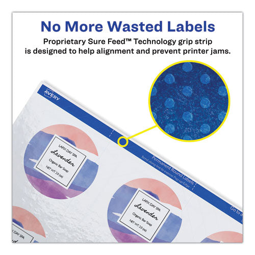 Round Print-to-the Edge Labels With Surefeed, 2.5" Dia, Glossy White, 90/pk.