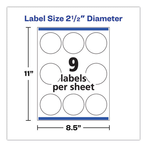 Round Print-to-the Edge Labels With Surefeed, 2.5" Dia, Glossy White, 90/pk.